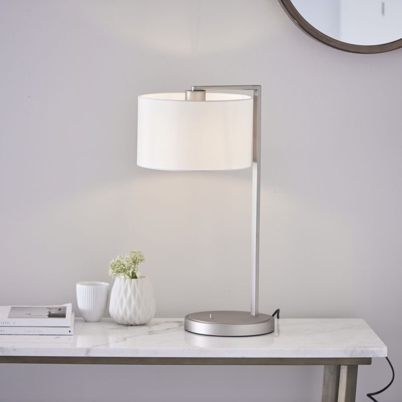 Table & Floor Lamp - Daley - Vintage White Shade & Nickel Table Lamp Endon-Collection-67634 - Daley - Vintage White Shade & Nickel Table Lamp