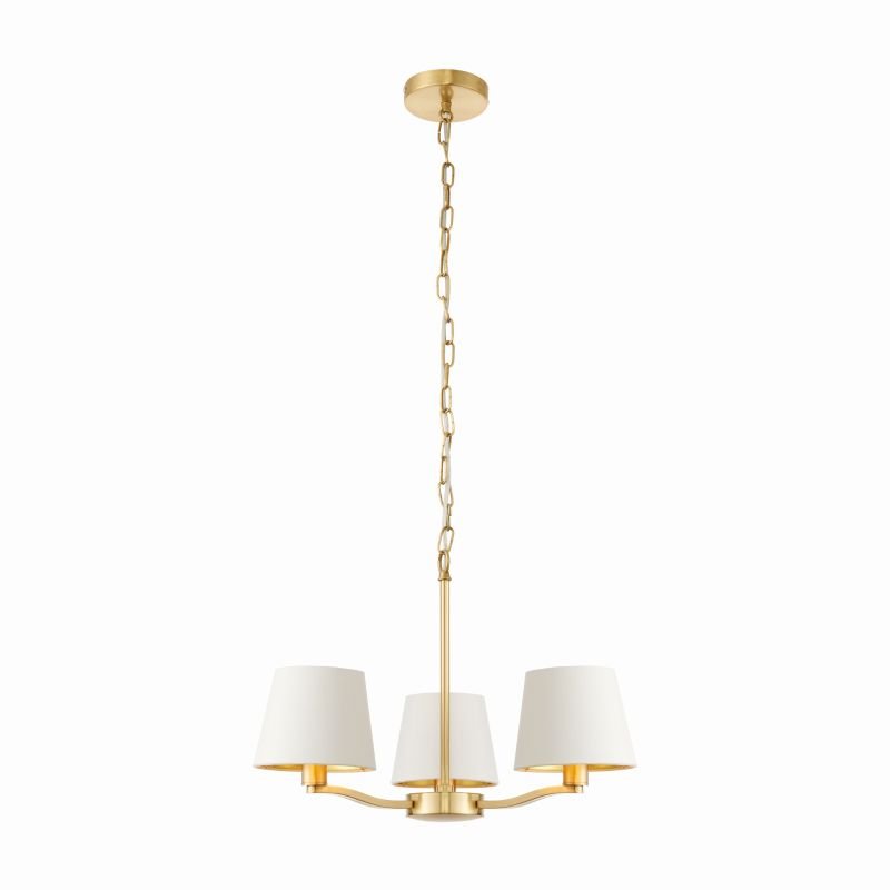 Ceiling Lights - Harvey - Vintage White & Satin Gold 3 Light Centre Fitting Endon-Collection-67735 - Harvey - Vintage White & Satin Gold 3 Light Centre Fitting