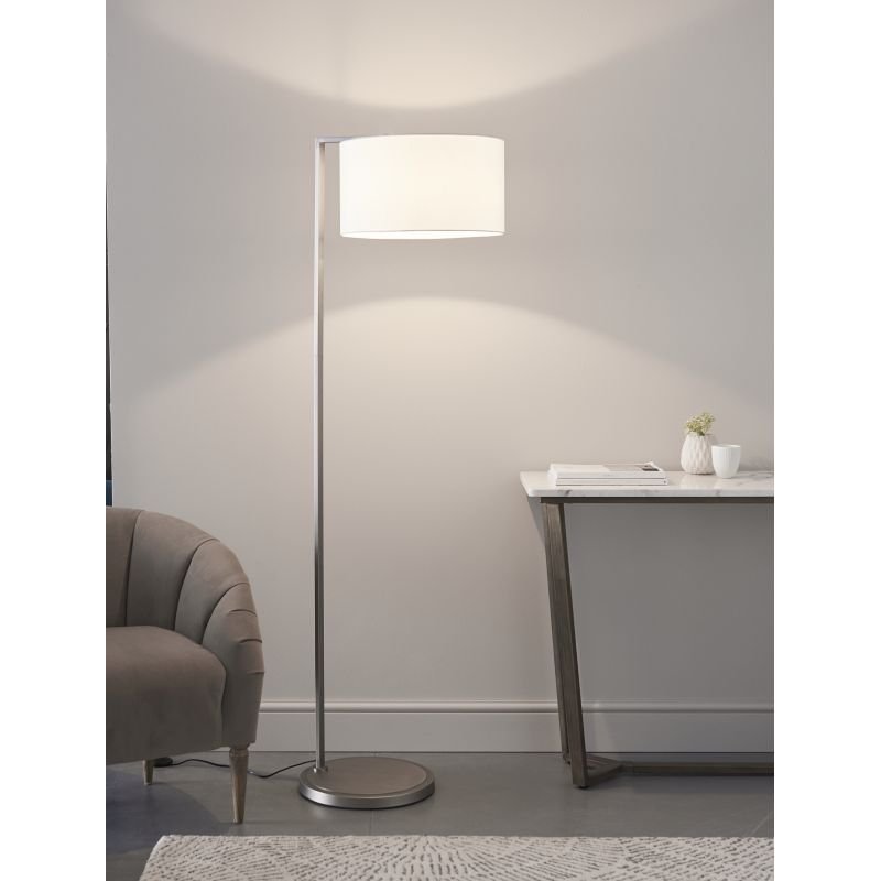 Table & Floor Lamp - Daley - Vintage White Shade & Nickel Floor Lamp Endon-Collection-69052 - Daley - Vintage White Shade & Nickel Floor Lamp