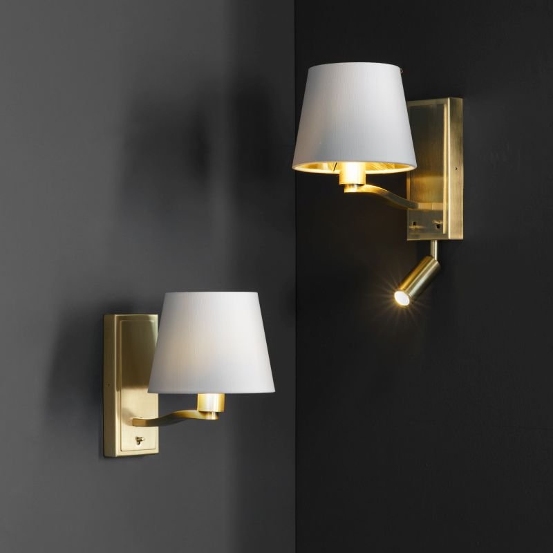 Wall Lights - Harvey - Vintage White & Satin Gold Wall Lamp with LED Endon-Collection-69092 - Harvey - Vintage White & Satin Gold Wall Lamp with LED