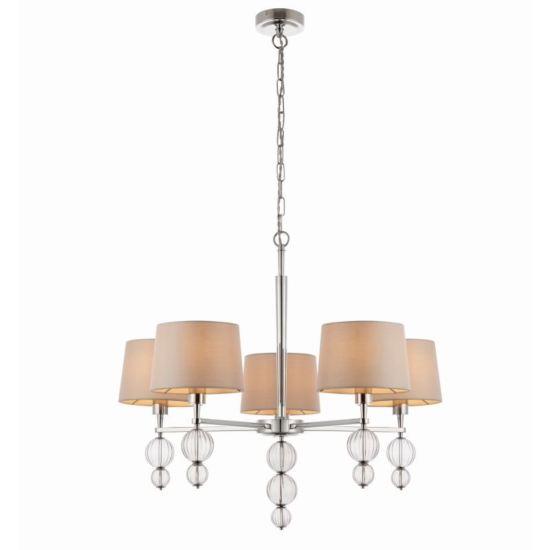 Ceiling Lights - Darlaston - Grey Shade & Polished Nickel 5 Light Centre Fitting Endon-Collection-70214 - Darlaston - Grey Shade & Polished Nickel 5 Light Centre Fitting