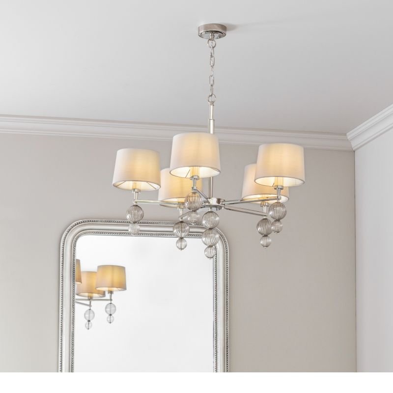 Ceiling Lights - Darlaston - Grey Shade & Polished Nickel 5 Light Centre Fitting Endon-Collection-70214 - Darlaston - Grey Shade & Polished Nickel 5 Light Centre Fitting