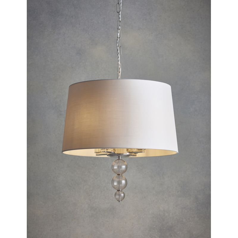 Ceiling Lights - Darlaston - Grey Shade & Polished Nickel 4 Light Pendant Endon-Collection-70476 - Darlaston - Grey Shade & Polished Nickel 4 Light Pendant