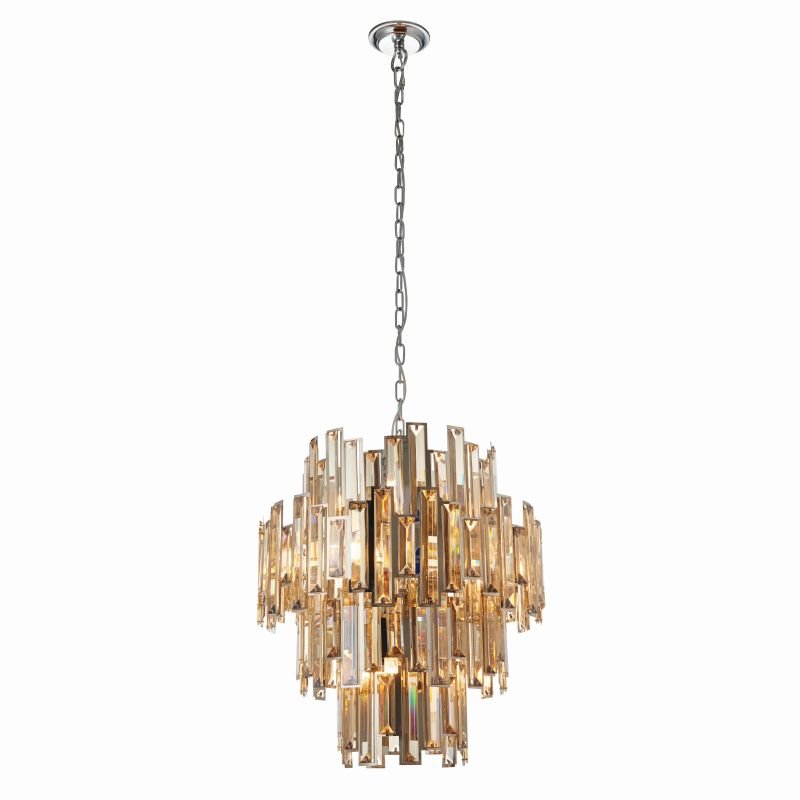 Ceiling Lights - Viviana - Champagne Crystal & Chrome 12 Light Pendant Endon-Collection-72744 - Viviana - Champagne Crystal & Chrome 12 Light Pendant