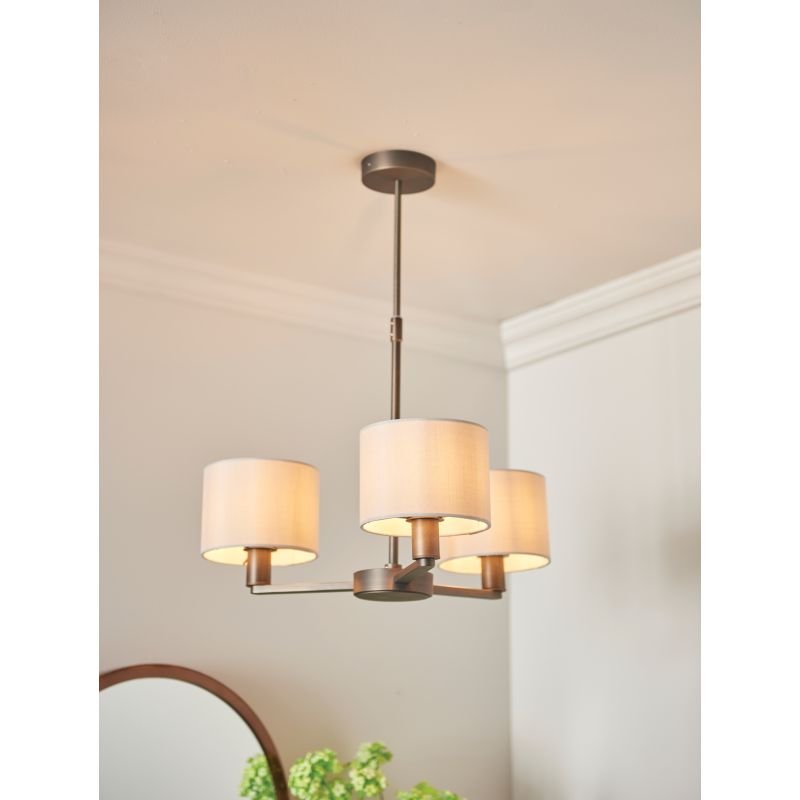 Ceiling Lights - Daley - Marble Faux Silk & Antique Bronze 3 Light Centre Fitting Endon-Collection-73016 - Daley - Marble Faux Silk & Antique Bronze 3 Light Centre Fitting