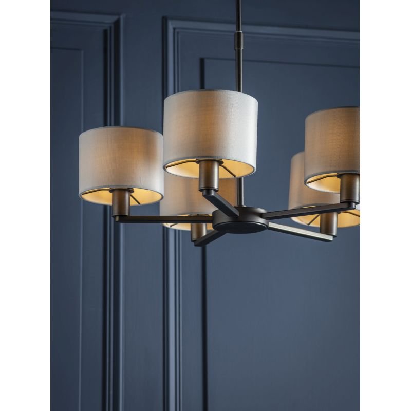 Endon-Collection-73017 - Daley - Marble Faux Silk & Antique Bronze 5 Light Centre Fitting