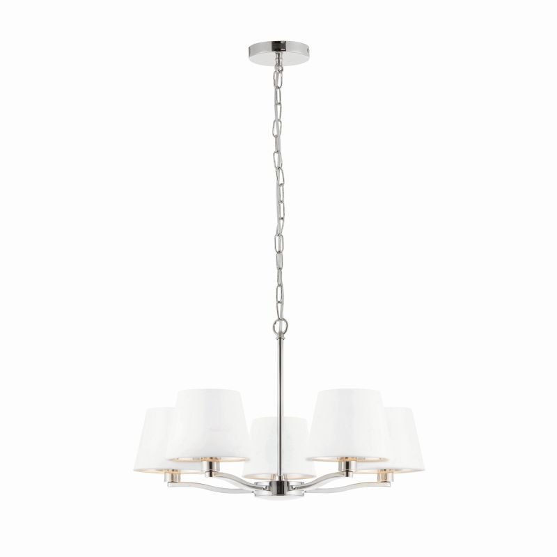 Ceiling Lights - Harvey - Vintage White & Bright Nickel 5 Light Centre Fitting Endon-Collection-73022 - Harvey - Vintage White & Bright Nickel 5 Light Centre Fitting