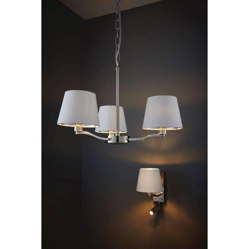 Ceiling Lights - Harvey - Vintage White & Bright Nickel 3 Light Centre Fitting Endon-Collection-73023 - Harvey - Vintage White & Bright Nickel 3 Light Centre Fitting