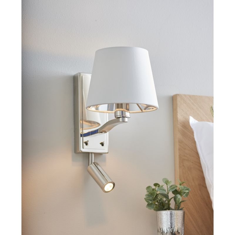 Wall Lights - Harvey - Vintage White & Bright Nickel Wall Lamp with LED Endon-Collection-73027 - Harvey - Vintage White & Bright Nickel Wall Lamp with LED