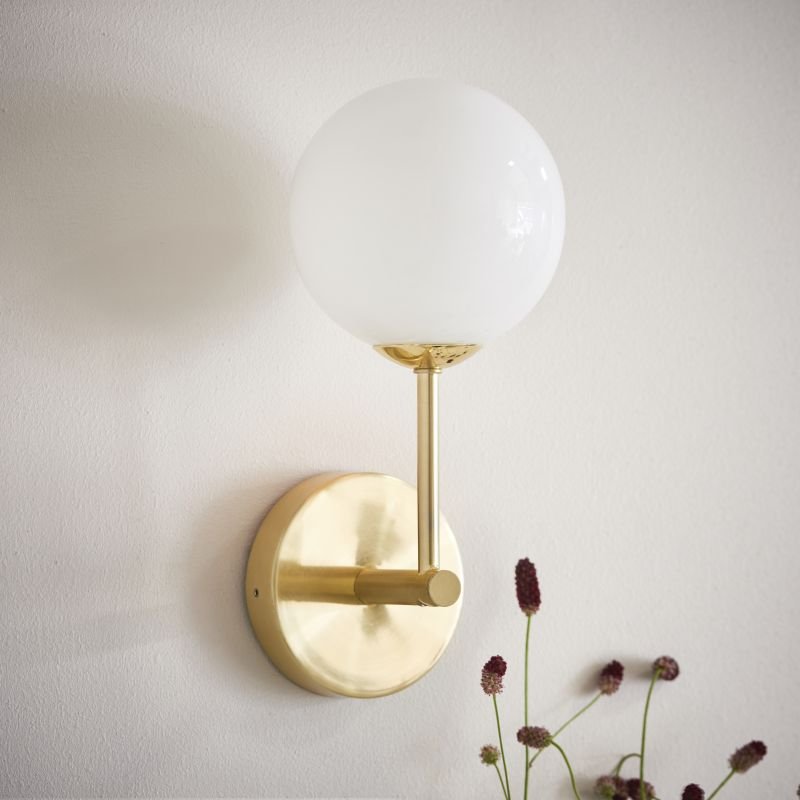 Wall Lights - Otto - White Glass & Brushed Gold Wall Lamp Endon-Collection-75960 - Otto - White Glass & Brushed Gold Wall Lamp