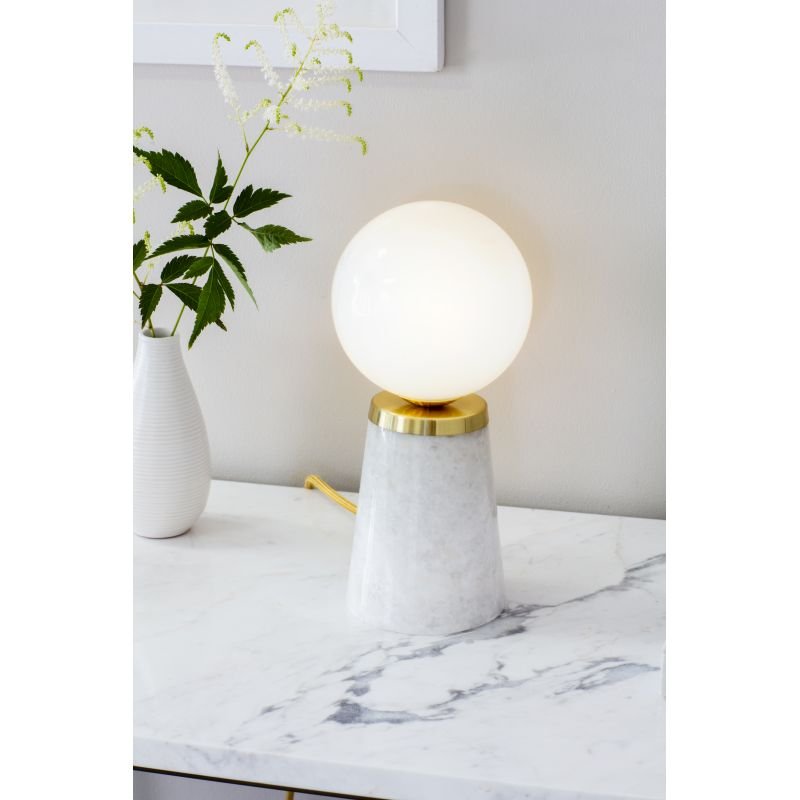 Table & Floor Lamp - Otto - White Glass, Gold and White Marble Table Lamp Endon-Collection-75968 - Otto - White Glass, Gold and White Marble Table Lamp