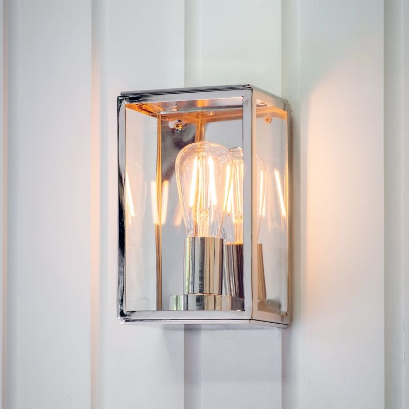 Ceiling Lights - Hadden - Bright Nickel & Clear Glass Lantern Wall Lamp Endon-Collection-76348 - Hadden - Bright Nickel & Clear Glass Lantern Wall Lamp