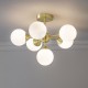 Ceiling Lights - Oscar - Gloss White Glass & Brushed Gold 6 Light Semi Flush Endon-Collection-76501 - Oscar - Gloss White Glass & Brushed Gold 6 Light Semi Flush