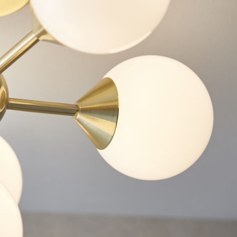 Ceiling Lights - Oscar - Gloss White Glass & Brushed Gold 6 Light Semi Flush Endon-Collection-76501 - Oscar - Gloss White Glass & Brushed Gold 6 Light Semi Flush