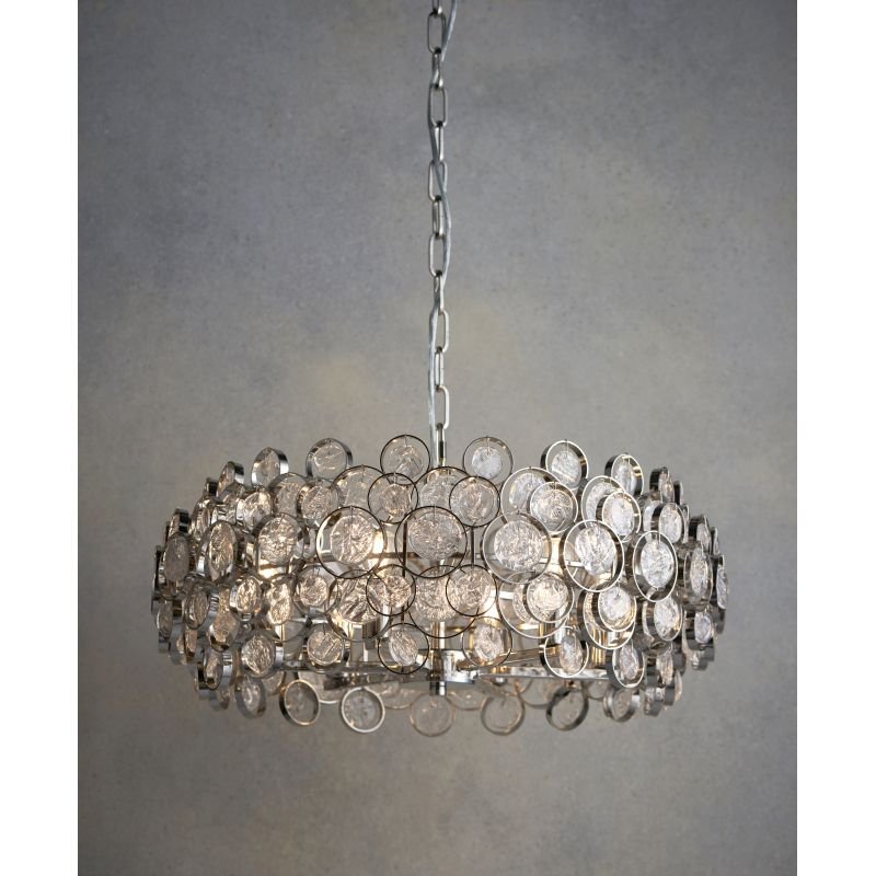 Ceiling Lights - Marella - Clear Medallions & Bright Nickel 6 Light Pendant Endon-Collection-76508 - Marella - Clear Medallions & Bright Nickel 6 Light Pendant