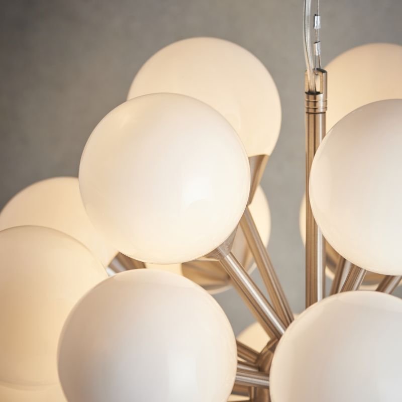 Ceiling Lights - Oscar - Gloss White Glass & Satin Nickel 28 Light Centre Fitting Endon-Collection-77587 - Oscar - Gloss White Glass & Satin Nickel 28 Light Centre Fitting