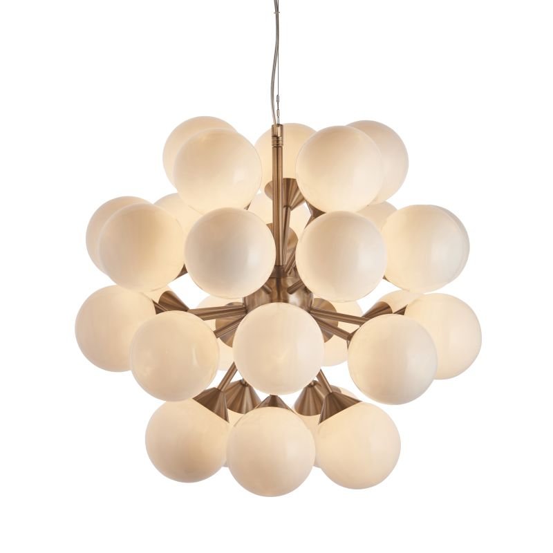 Ceiling Lights - Oscar - Gloss White Glass & Satin Nickel 28 Light Centre Fitting Endon-Collection-77587 - Oscar - Gloss White Glass & Satin Nickel 28 Light Centre Fitting