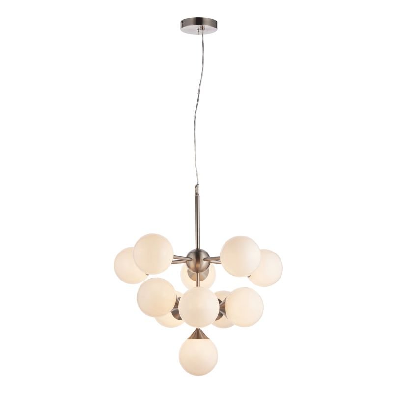 Ceiling Lights - Oscar - Gloss White Glass & Satin Nickel 11 Light Centre Fitting Endon-Collection-77588 - Oscar - Gloss White Glass & Satin Nickel 11 Light Centre Fitting