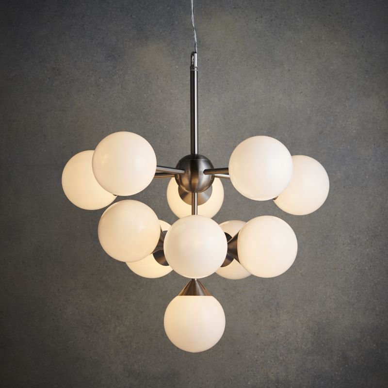 Ceiling Lights - Oscar - Gloss White Glass & Satin Nickel 11 Light Centre Fitting Endon-Collection-77588 - Oscar - Gloss White Glass & Satin Nickel 11 Light Centre Fitting