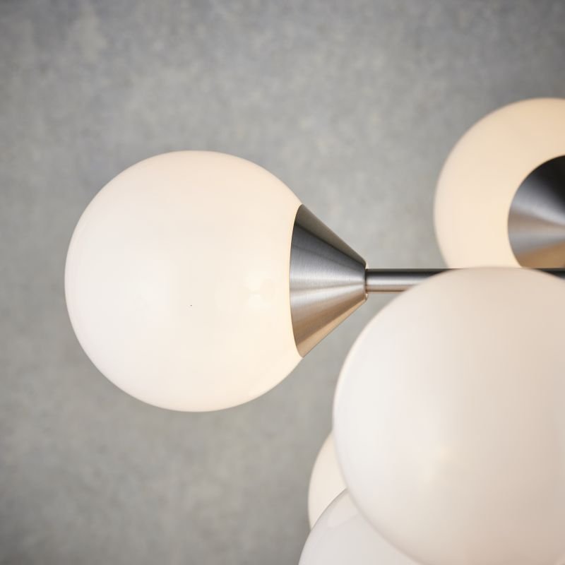 Ceiling Lights - Oscar - Gloss White Glass & Satin Nickel 11 Light Centre Fitting Endon-Collection-77588 - Oscar - Gloss White Glass & Satin Nickel 11 Light Centre Fitting