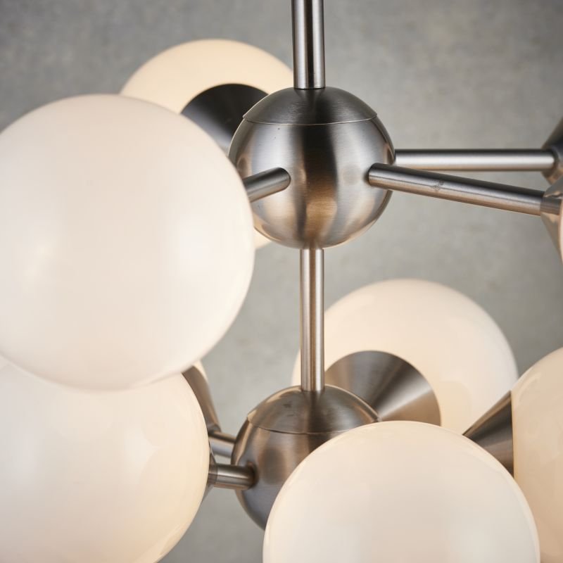 Ceiling Lights - Oscar - Gloss White Glass & Satin Nickel 11 Light Centre Fitting Endon-Collection-77588 - Oscar - Gloss White Glass & Satin Nickel 11 Light Centre Fitting