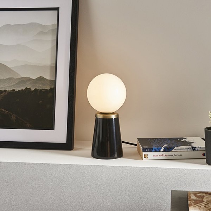 Table & Floor Lamp - Otto - White Glass & Black Marble Table Lamp Endon-Collection-91743 - Otto - White Glass & Black Marble Table Lamp