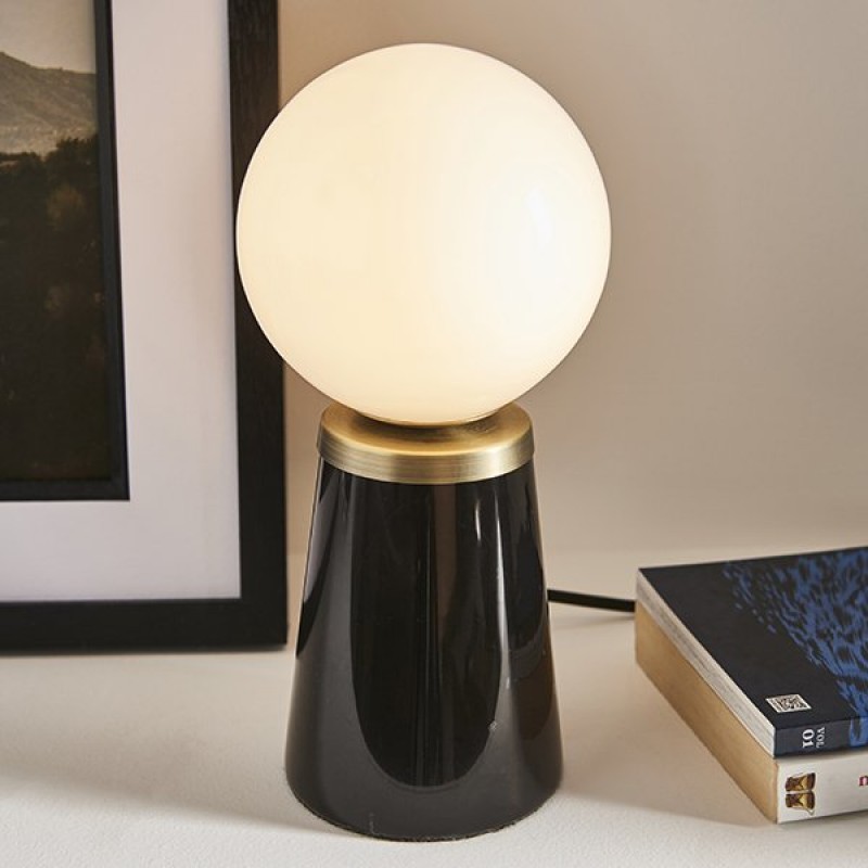 Table & Floor Lamp - Otto - White Glass & Black Marble Table Lamp Endon-Collection-91743 - Otto - White Glass & Black Marble Table Lamp