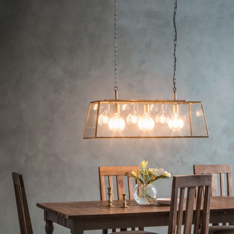 Kitchen Lights - Hurst - Matt Antique Brass & Clear Glass 3 Light Lantern Endon-Collection-95836 - Hurst - Matt Antique Brass & Clear Glass 3 Light Lantern