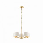 Harvey - Brushed Satin Gold 5 Light Centre Fitting with Vintage White Shades Harvey - Brushed Satin Gold 5 Light Centre Fitting with Vintage White Shades