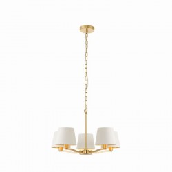 Harvey - Brushed Satin Gold 5 Light Centre Fitting with Vintage White Shades Harvey - Brushed Satin Gold 5 Light Centre Fitting with Vintage White Shades