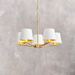 Harvey - Brushed Satin Gold 5 Light Centre Fitting with Vintage White Shades Harvey - Brushed Satin Gold 5 Light Centre Fitting with Vintage White Shades