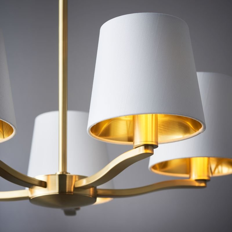 Endon-67734 - Harvey - Brushed Satin Gold 5 Light Centre Fitting with Vintage White Shades