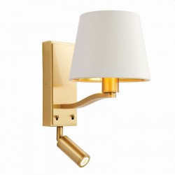 Harvey - Brushed Satin Gold LED Wall Lamp with Vintage White Shade Harvey - Brushed Satin Gold LED Wall Lamp with Vintage White Shade
