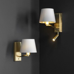 Harvey - Brushed Satin Gold LED Wall Lamp with Vintage White Shade Harvey - Brushed Satin Gold LED Wall Lamp with Vintage White Shade