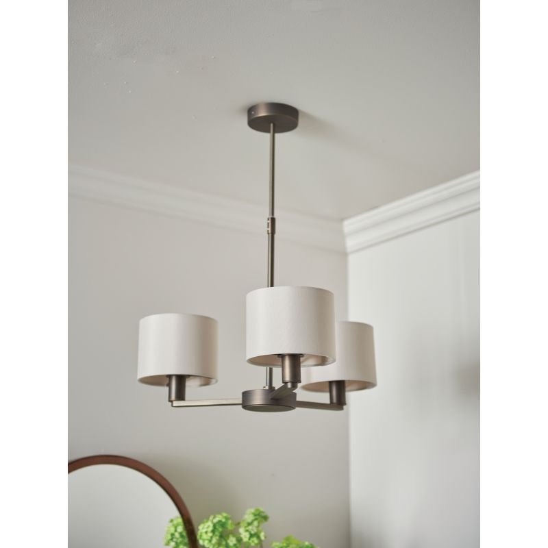 Endon-73016 - Daley - Antique Bronze 3 Light Centre Fitting with Faux Silk Shades