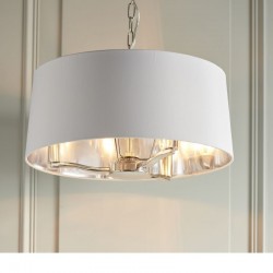 Harvey - Bright Nickel 3 Light Pendant with Vintage White Shade Harvey - Bright Nickel 3 Light Pendant with Vintage White Shade