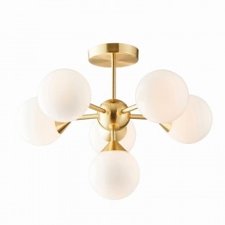 Oscar - Brushed Brass 6 Light Semi Flush with Gloss White Glasses