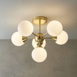 Oscar - Brushed Brass 6 Light Semi Flush with Gloss White Glasses