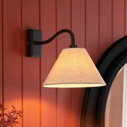 Knole - Matt Black Wall Lamp with Natural Linen Shade