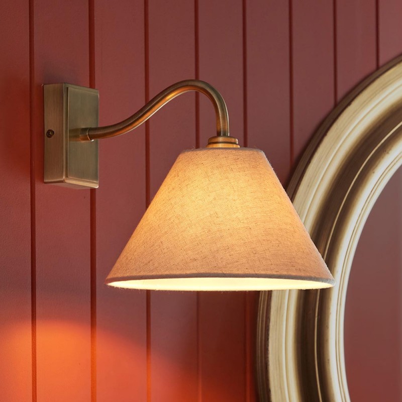 Endon-116911 - Knole - Antique Brass Wall Lamp with Natural Linen Shade