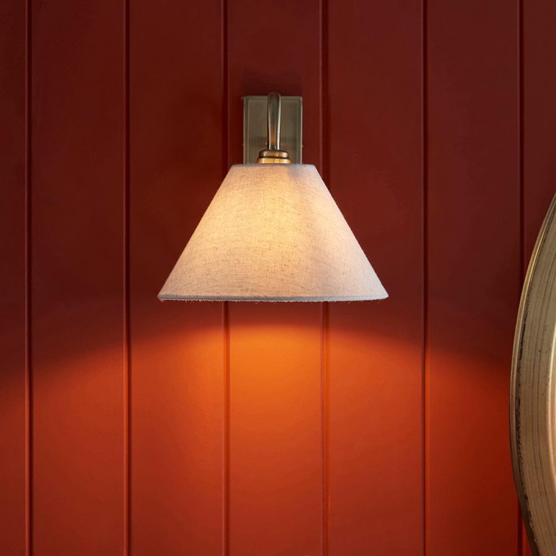 Endon-116911 - Knole - Antique Brass Wall Lamp with Natural Linen Shade