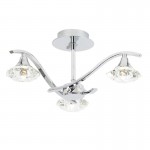 Langella - Chrome 3 Light Semi Flush with Crystal Glass Shades