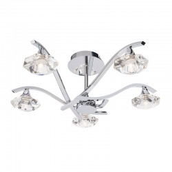 Langella - Chrome 5 Light Semi Flush with Crystal Glass Shades Langella - Chrome 5 Light Semi Flush with Crystal Glass Shades
