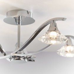 Langella - Chrome 5 Light Semi Flush with Crystal Glass Shades Langella - Chrome 5 Light Semi Flush with Crystal Glass Shades