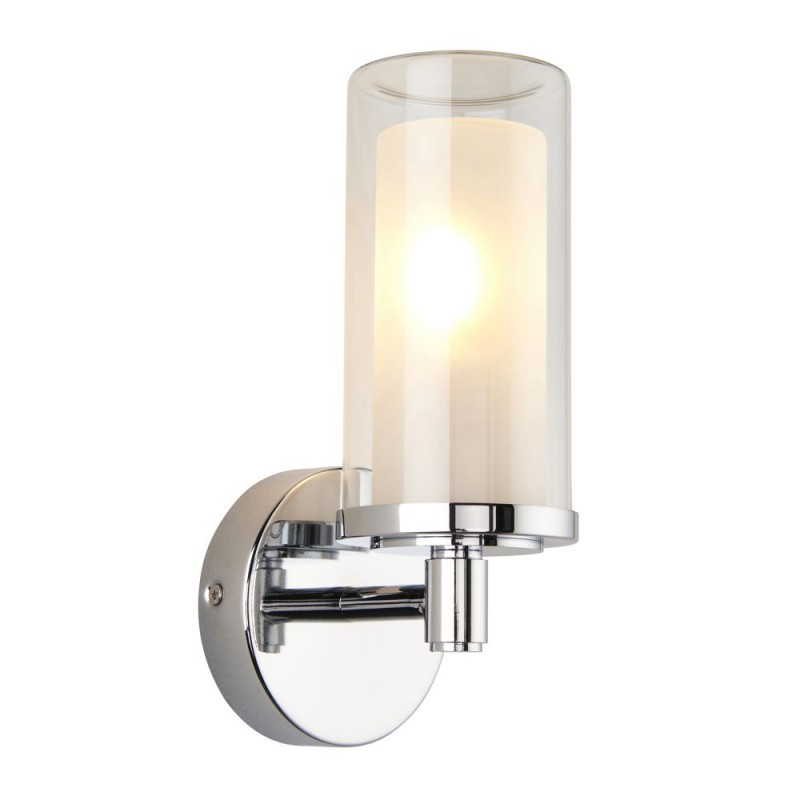 Saxby-120814 - Sten - Chrome Wall Lamp with Clear & White Glass Diffuser IP44