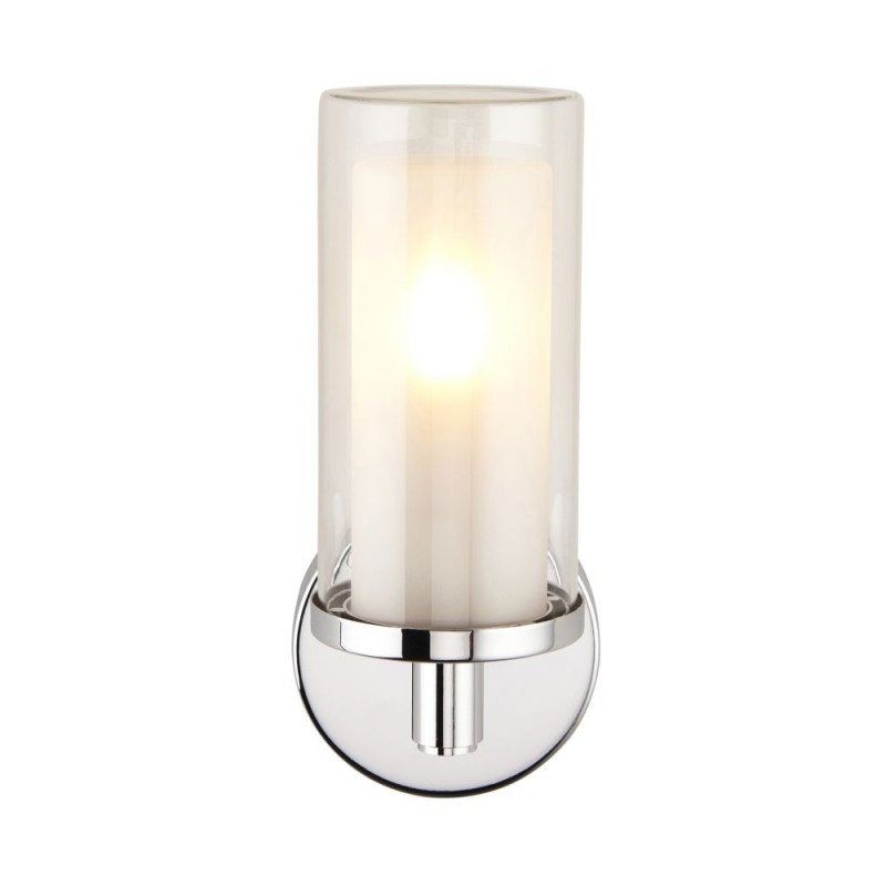 Saxby-120814 - Sten - Chrome Wall Lamp with Clear & White Glass Diffuser IP44