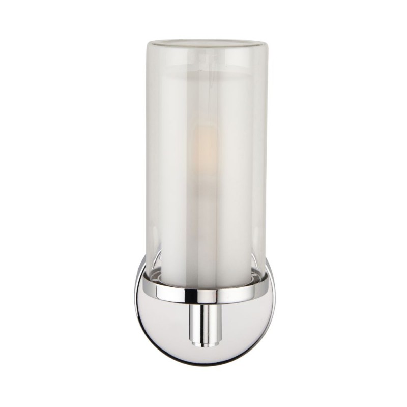 Saxby-120814 - Sten - Chrome Wall Lamp with Clear & White Glass Diffuser IP44