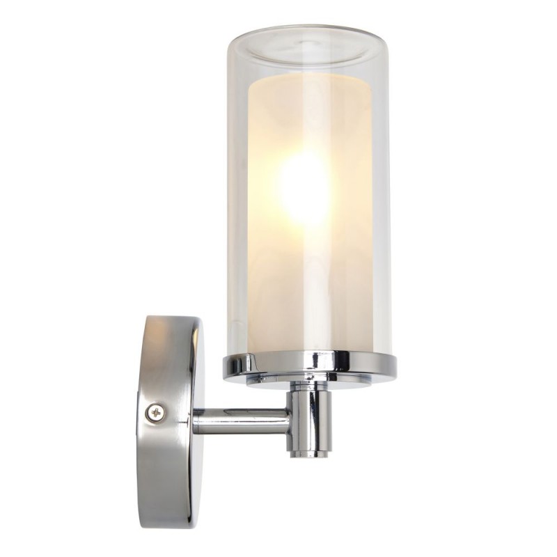Saxby-120814 - Sten - Chrome Wall Lamp with Clear & White Glass Diffuser IP44