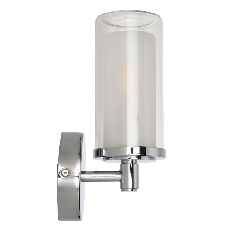 Saxby-120814 - Sten - Chrome Wall Lamp with Clear & White Glass Diffuser IP44