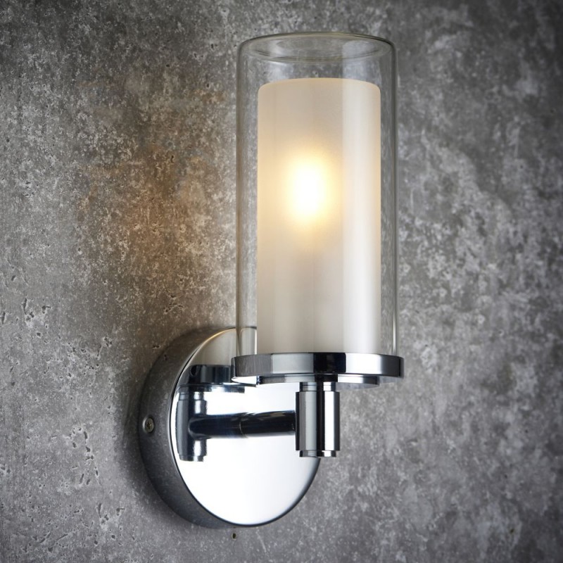 Saxby-120814 - Sten - Chrome Wall Lamp with Clear & White Glass Diffuser IP44